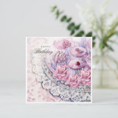 水彩スイーツと花の誕生日カード (スタンド正面)