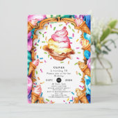 水彩スイートスコップアイスクリーム誕生日 招待状 (スタンド正面)