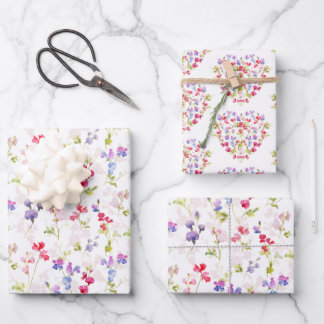 水彩スイートピースかわいらしフローラ ラッピングペーパーシート