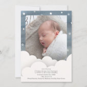水彩スカイクラウドベビー統計フォト誕生 案内状 (正面)