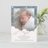 水彩スカイクラウドベビー統計フォト誕生 案内状 (スタンド正面)