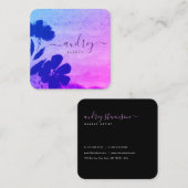 水彩スカイブルーとピンクのフローラ スクエア名刺 (正面/裏面)