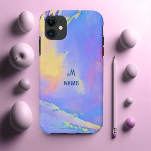 水彩スカイブルークラウドモノグラムパーソナライズされた iPhone 11 ケース