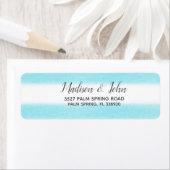 水彩スカイブルーストライプビーチ結婚式 ラベル (インサイチュ)