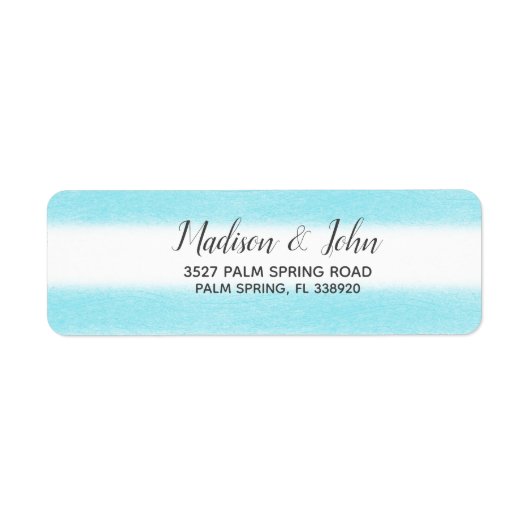 水彩スカイブルーストライプビーチ結婚式 ラベル (正面)