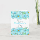 水彩スカイブルー花緑の母の日 カード (正面)
