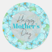 水彩スカイブルー花緑の母の日 ラウンドシール (正面)