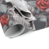 水彩スカルとバラ赤灰色 ラッピングペーパー (ロールコーナー)