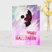 水彩スカルレッド色彩の鮮やかハロウィンヴィンテージアート カード (黄色い花)