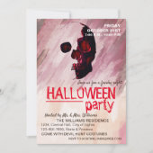 水彩スカルレッド色彩の鮮やかハロウィーンアート 招待状 (正面)