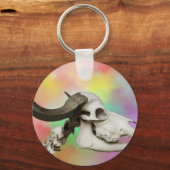 水彩スカル背景の水牛 キーホルダー (正面)