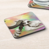 水彩スカル背景の水牛 コースター (左側)