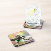 水彩スカル背景の水牛 コースター (右側)