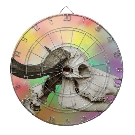 水彩スカル背景の水牛 ダーツボード (正面)