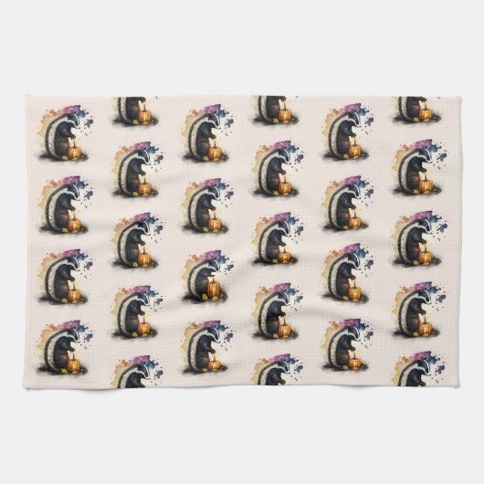 水彩スカンクハロウィーン キッチンタオル (横)