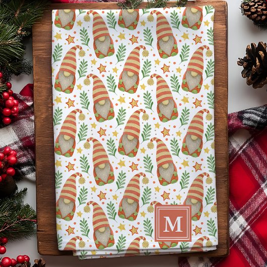 水彩スカンジナビア格言モノグラムクリスマス キッチンタオル
