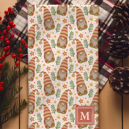 水彩スカンジナビア格言モノグラムクリスマス キッチンタオル