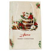 水彩スカンジナビア離れズメリークリスマス ミディアムペーパーバッグ (正面)