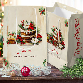 水彩スカンジナビア離れズメリークリスマス ミディアムペーパーバッグ