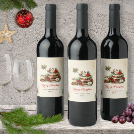 水彩スカンジナビア離れズメリークリスマス ワインラベル