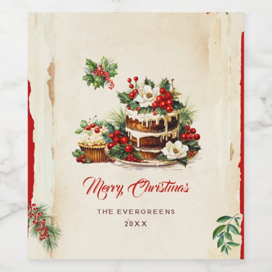 水彩スカンジナビア離れズメリークリスマス ワインラベル (シングルラベル)