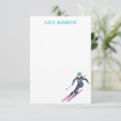 水彩スキーパーソナライズされた サンキューカード (スタンド正面)