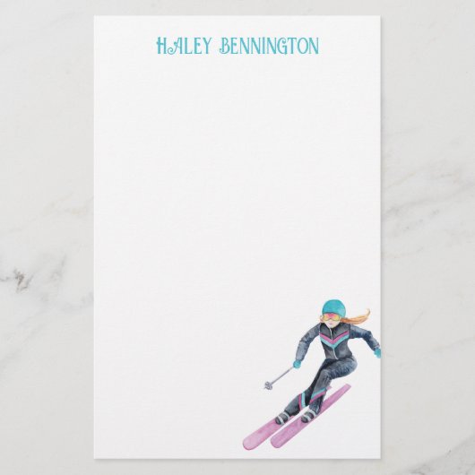 水彩スキーパーソナライズされた 便箋 (正面)