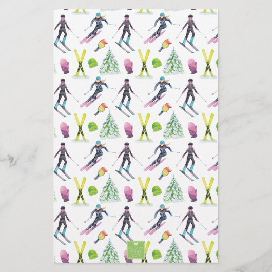 水彩スキーパーソナライズされた 便箋 (裏面)