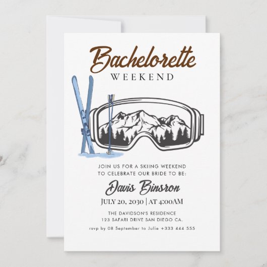 水彩スキー独身最後の週末 招待状 (正面)