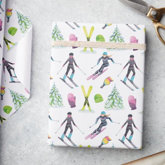 水彩スキー ラッピングペーパー