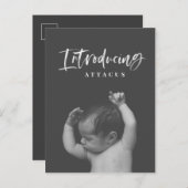 水彩スクリプト文字写真の誕生発表 案内ポストカード (正面/裏面)