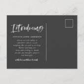 水彩スクリプト文字写真の誕生発表 案内ポストカード (裏面)