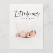 水彩スクリプト文字写真の誕生発表 案内ポストカード (正面)