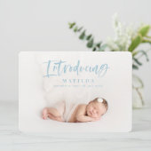 水彩スクリプト文字写真の誕生発表 案内状 (スタンド正面)