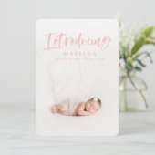 水彩スクリプト文字写真の誕生発表 案内状 (スタンド正面)