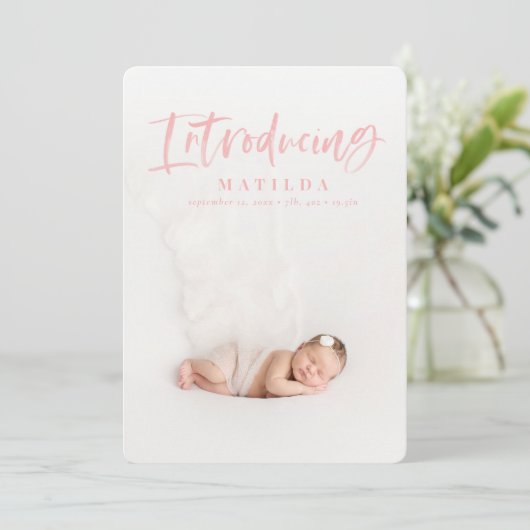 水彩スクリプト文字写真の誕生発表 案内状 (スタンド正面)