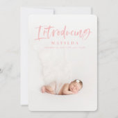 水彩スクリプト文字写真の誕生発表 案内状 (正面)