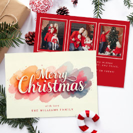水彩スクリプト3枚写真 メリークリスマスカード シーズンカード