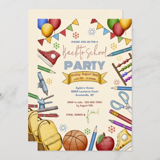 水彩スクールエレメンツ招待状 招待状 (正面/裏面)