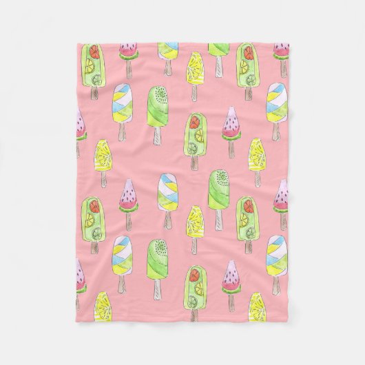 水彩スケッチおいしいデザートのアイスクリームのカート フリースブランケット (正面)