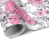 水彩スケッチピンクの花ライトホワイトバック ラッピングペーパー (ロールコーナー)