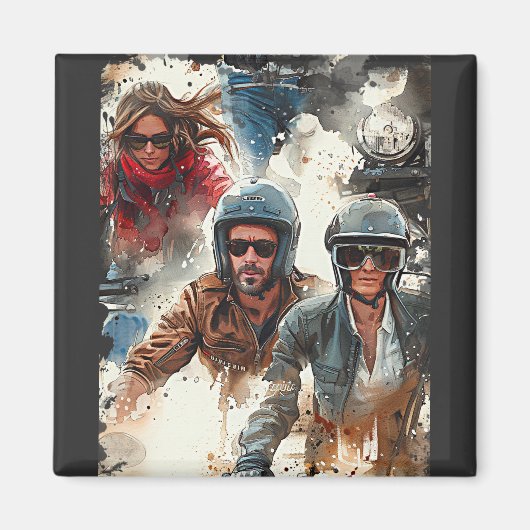 水彩スケッチMotoBikers マグネット (正面)