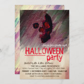 水彩スケルトンピンク色彩の鮮やかクハロウィーンアート 招待状 (正面/裏面)