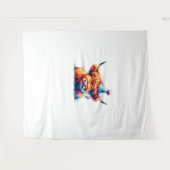 水彩スコットランドハイランド牛誕生日エッセンティア タペストリー (正面(横))