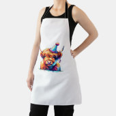 水彩スコティッシュハイランドコーウ誕生日エッセンシア エプロン (インサイチュ)