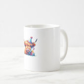 水彩スコティッシュハイランドコーウ誕生日エッセンシア コーヒーマグカップ (正面右)