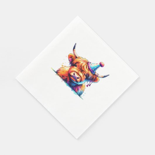 水彩スコティッシュハイランドコーウ誕生日エッセンシア スタンダードランチョンナプキン (角)