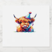 水彩スコティッシュハイランドコーウ誕生日エッセンシア スパークリングワインラベル (シングルラベル)