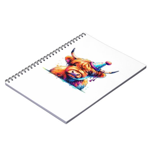 水彩スコティッシュハイランドコーウ誕生日エッセンシア ノートブック (左側)