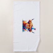 水彩スコティッシュハイランドコーウ誕生日エッセンシア ビーチタオル (正面)